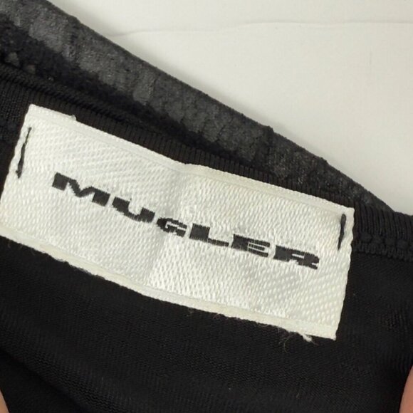 MUGLER Designer Bodysuit Logo Monogram Black Silver Luxury sz XS (?) - Picture 5 of 6